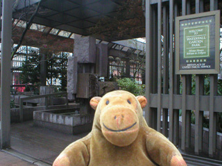 Mr Monkey at the main gate of Waterfall Garden Park
