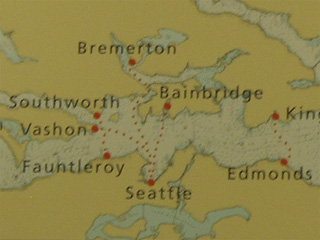A detail of the Washington State Ferry System map