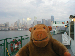 Mr Monkey running along the upper deck of the ferry