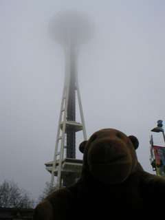 Mr Monkey looking up at the Space Needle