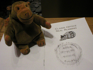 Mr Monkey with his Yukon claims office seal rubbing