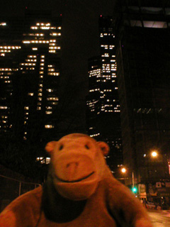 Mr Monkey looking south down 5th Avenue after dark