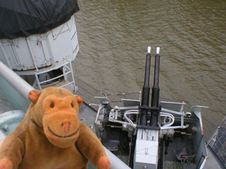 Mr Monkey looking down on a 40mm Twin Bofors mounting