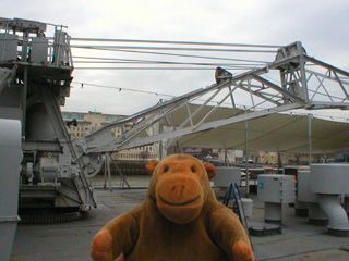 Mr Monkey looking at the boat deck crane