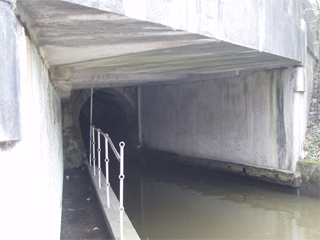 The mouth of the original bridge under the extension