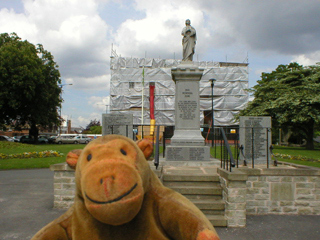 Mr Monkey looking at Marple War Memorial