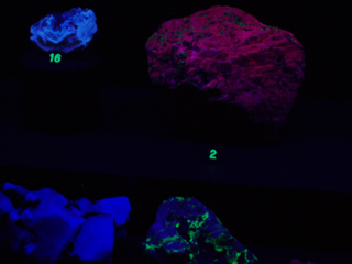 Minerals fluorescing under ultra-violet light