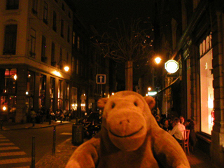 Mr Monkey on the Rue des Charteux at night