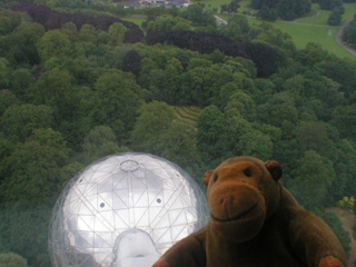 Mr Monkey looking down on one of the Atomium spheres