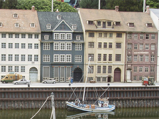 Buildings and a boat on Copenhagen's Nyhavn