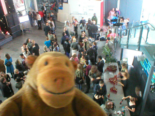 Mr Monkey looking down onto the temporary bar
