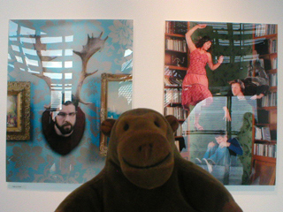 Mr Monkey looking at images of musicians by Emily Dennison