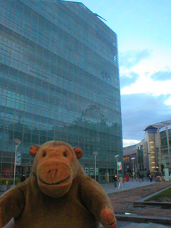 Mr Monkey looking at the Urbis building