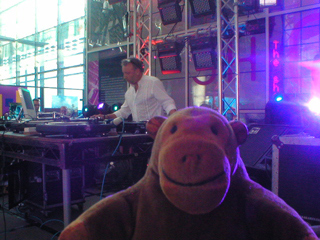 Mr Monkey watching Peter Hook DJing