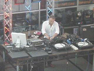 Peter Hook DJing, viewed from above