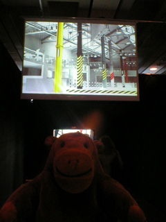 Mr Monkey approaching the exit of the exhibition