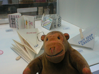 Mr Monkey looking at Chip Shop Choices and other curios by Ruth Martin