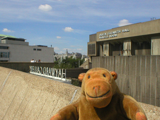Mr Monkey looking across the Hayward sculpture terraces