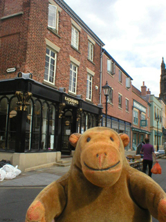 Mr Monkey outside Blackshaw's Cafe