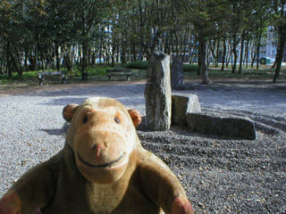 Mr Monkey examining the stone garden outside the walled garden