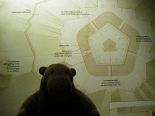 Mr Monkey looking at a plan of Fort Napoleon