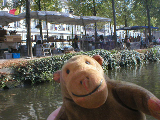 Mr Monkey looking at the market on the Dijver