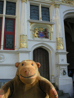 Mr Monkey looking at the door of the Old Recorder's House