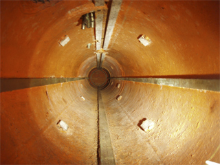 The interior of a torpedo tube
