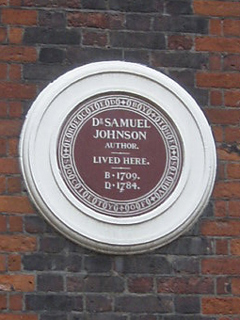 The plaque on Dr Johnson's House