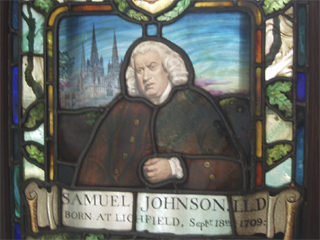 The stained glass picture of Dr Johnson