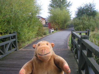 Mr Monkey crossing the bridge outside the London Wetlands Centre