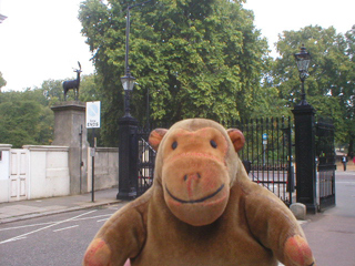 Mr Monkey outside one of Hyde Park's gates