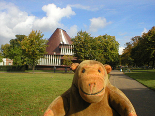 Mr Monkey looking back at the Serpentine Gallery Pavilion