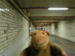 Mr Monkey in the Kensington underground subway