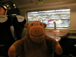 Mr Monkey on the train at Euston
