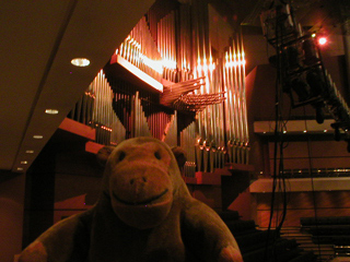 Mr Monkey looking at the Bridgewater Hall organ