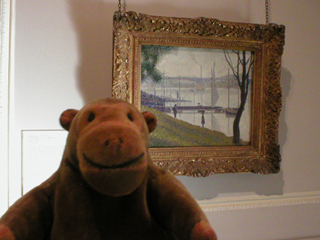 Mr Monkey looking at The Bridge at Courbevoie by Seurat