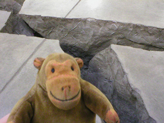 Mr Monkey inspecting cracks in the Turbine Hall floor