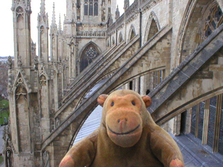 Mr Monkey looking at flying butresses above the nave 
