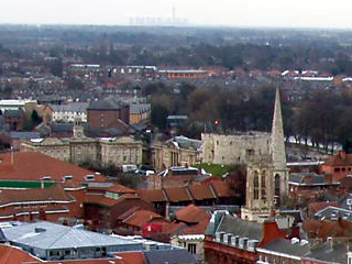 Clifford's Tower and the Castle Museum seen from the tower of the Minster