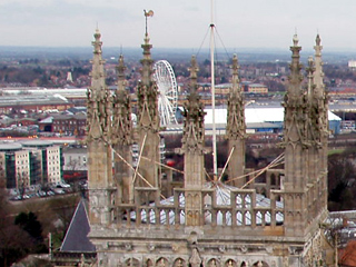 The top of one of the towers at York Minster's west end