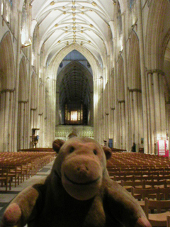 Mr Monkey looking up the centre of the nave
