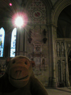 Mr Monkey looking at the Hindley clock