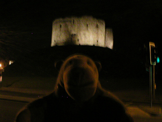 Mr Monkey looking at Clifford's Tower at night