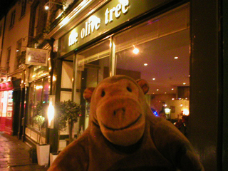 Mr Monkey outside the Olive Tree