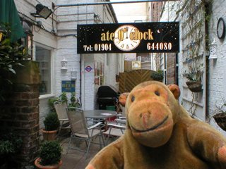 Mr Monkey outside the Ate O'Clock restaurant