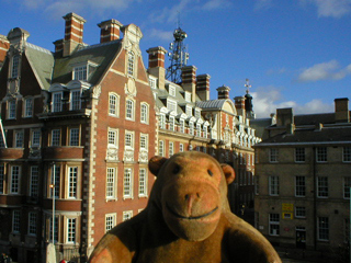 Mr Monkey looking at the N.E.R. company headquarters
