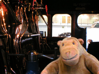 Mr Monkey looking into the cab of the Mallard