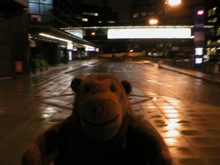 Mr Monkey outside Ringway's Terminal 3 at five in the morning