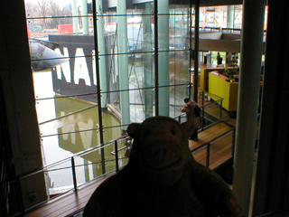 Mr Monkey looking down from the ramps up to the galleries